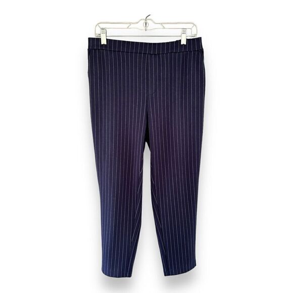Banana Republic Navy Blue Pinstripe Pants Knit Pull On Pockets Size 8 - Picture 1 of 9